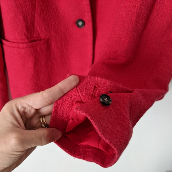 LOFT Raspberry Pink Red Textured Collarless Long Sleeve Blazer Jacket Size 6 - Picture 6 of 11